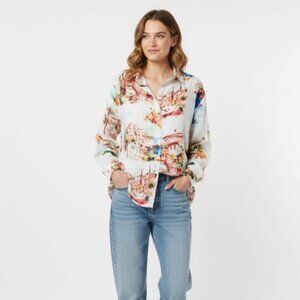 Jane and Delancey Shirt size Large Multi Color Artsy Ultra Soft Rayon Button Up